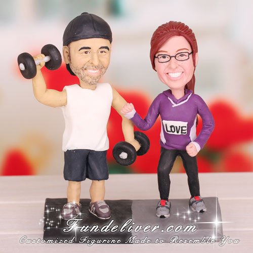 Runner and Weightlifter Wedding Cake Toppers - Click Image to Close
